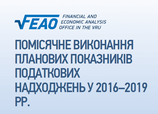 Помісячне виконання планових показників податкових надходжень у 2016–2019 рр.